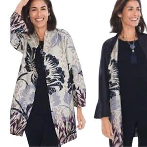 NWT Chico’s Size2 (Large) Travelers Collection Reversible Floral To Solid Jacket
